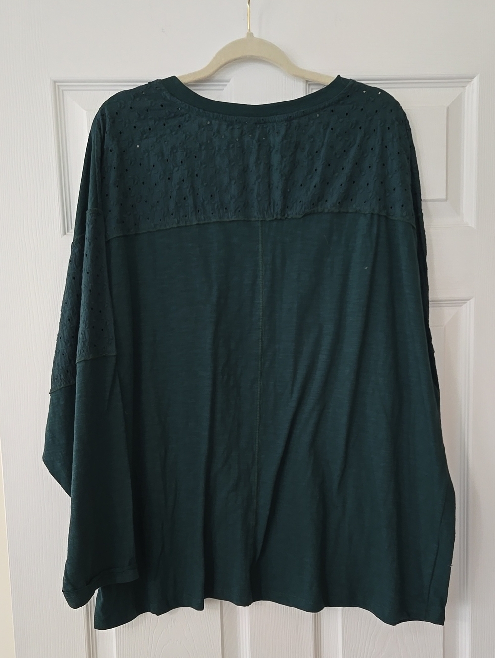 NWOT Davina Deep Teal V-Neck Eyelet Longsleeve Top - Picture 4 of 5